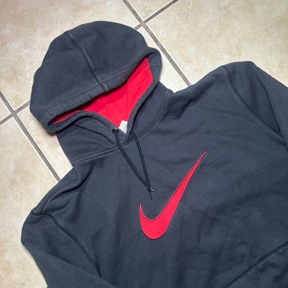 Vintage Y2K Nike Black Hoodie Mens Large Big Swoosh Logo The Athletic Dept - Picture 2 of 9
